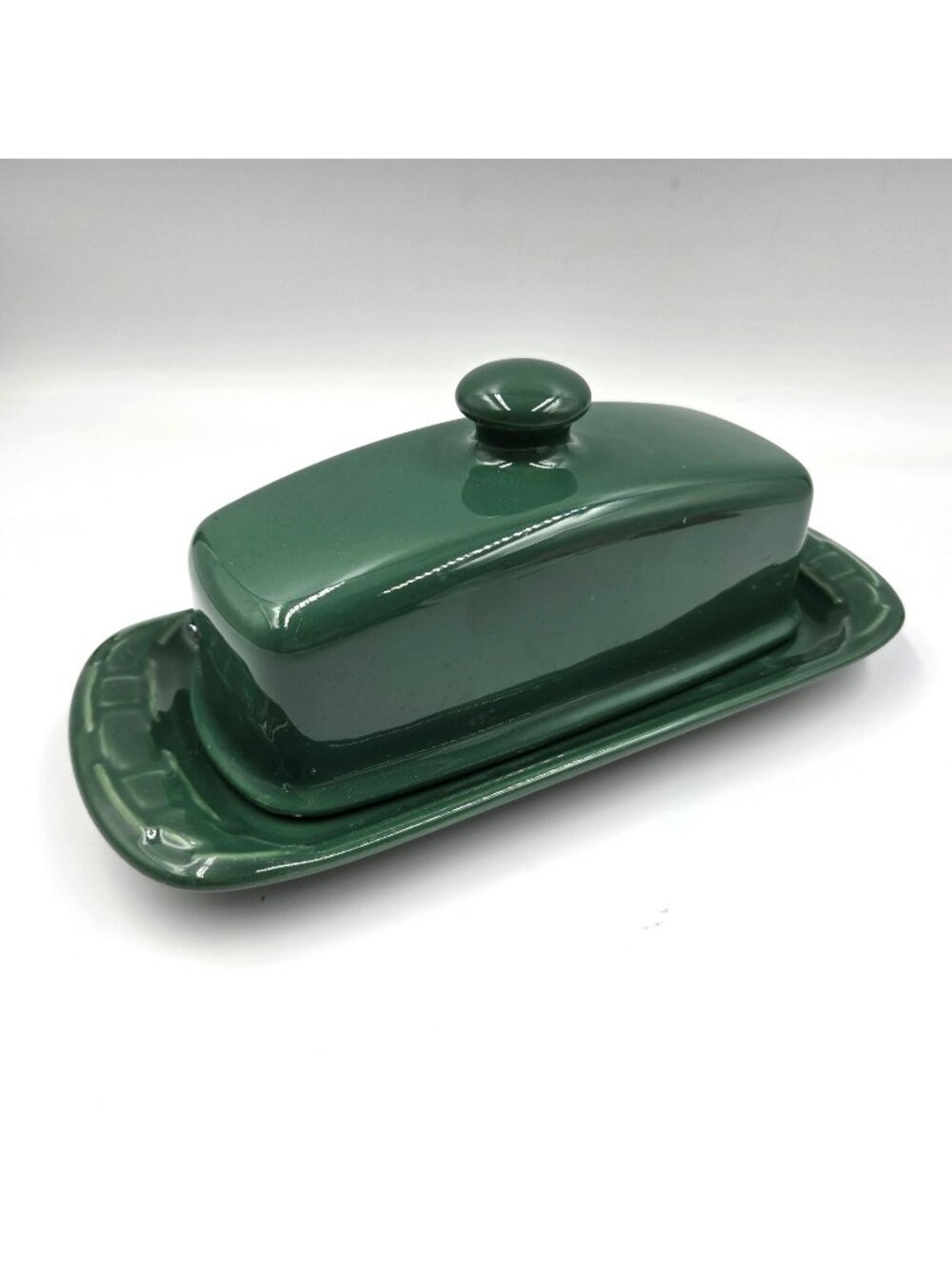 Longaberger Pottery Ivy Green Covered Butter Dish